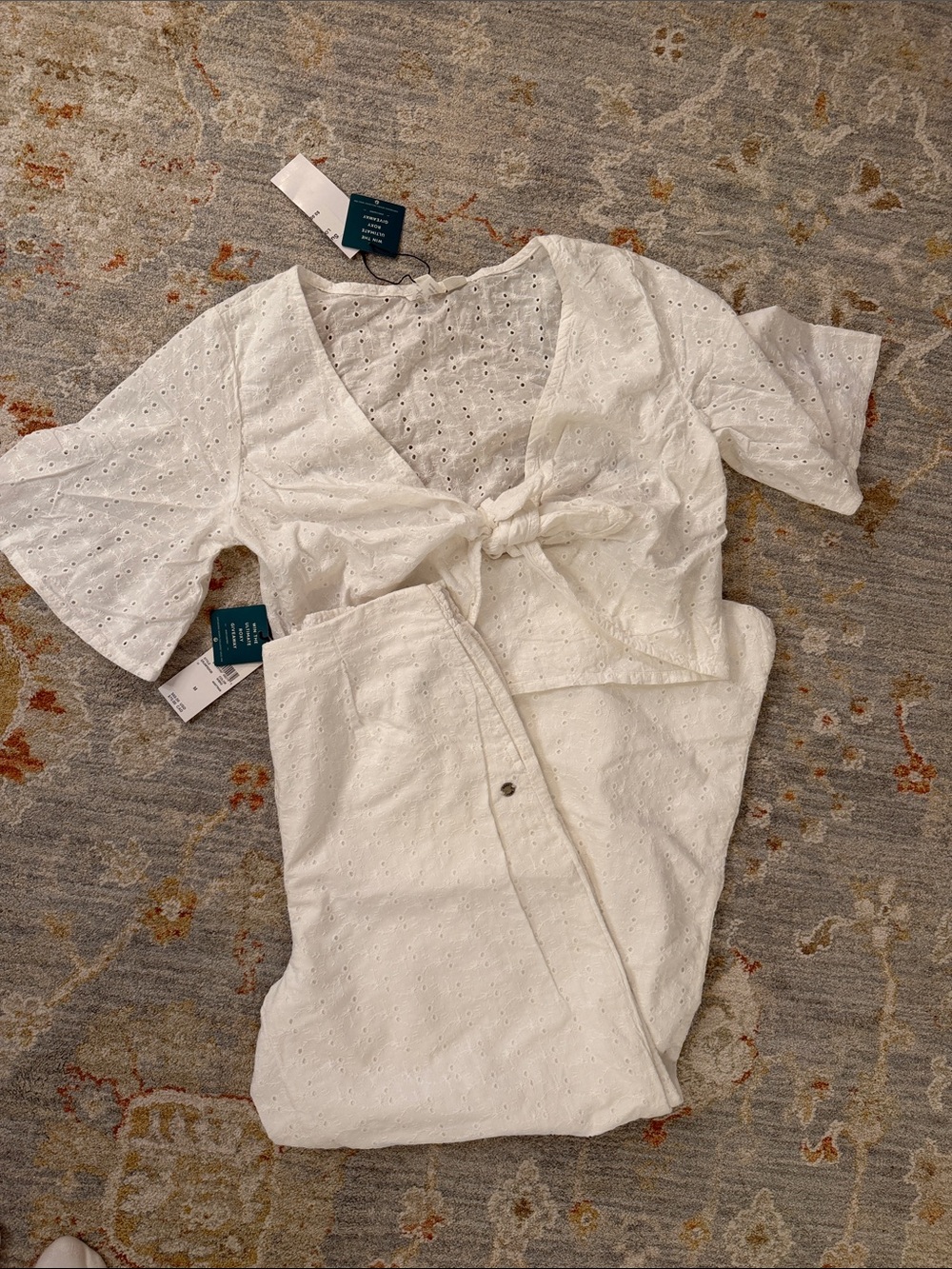 ROXY NWT Eyelet Tie-Front Set - White